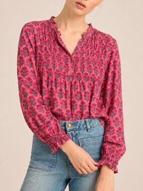 Lola Australia Cotton Pink Floral Long Sleeve Blouse Size S